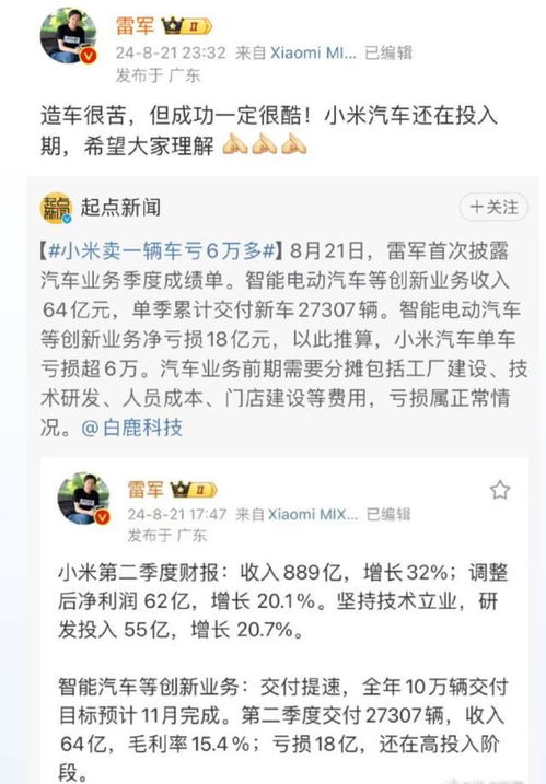 小米汽车亏损竞价多少